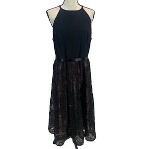 Alex & Eve Sleeveless Halter Lace A-Line  Midi Dress - Black - size 14